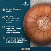 Marrakesh Gallery Genuine Leather Pouf Unstuffed - Moroccan Ottoman Footstool, Footrest Cover - Bohemian Living Room, Bedroom, Kids Room (Tan)