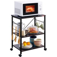 Mr Ironstone Kitchen Stand Microwave Cart 23.7'' For Small Space, Coffee Bar Table 3-Tier Rolling Utility Microwave Stand On Wheels, Coffee Cart With Storage Bakers Rack, Black Board+Black Metal Frame