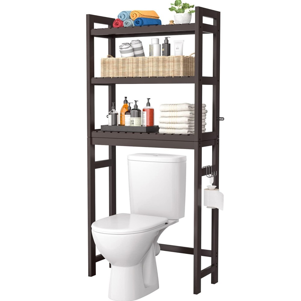 Homykic Over The Toilet Storage Bamboo 3Tier Overthetoilet Space Saver Organizer Rack Stable Freestanding Above Toilet Stan