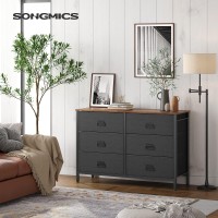 Songmics Dresser For Bedroom, Storage Organizer Unit With 6 Fabric Drawers, Steel Frame, For -Living -Room, Entryway, 6 Drawers Brown + Black