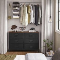 Songmics Dresser For Bedroom, Storage Organizer Unit With 6 Fabric Drawers, Steel Frame, For -Living -Room, Entryway, 6 Drawers Brown + Black