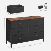 Songmics Dresser For Bedroom, Storage Organizer Unit With 6 Fabric Drawers, Steel Frame, For -Living -Room, Entryway, 6 Drawers Brown + Black