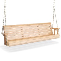 Vingli Upgraded Patio Wooden Porch Swing For Courtyard & Garden, Heavy Duty 880 Lbs Swing Chair Bench With Hanging Chains For Outdoors (5 Ft, Natural)