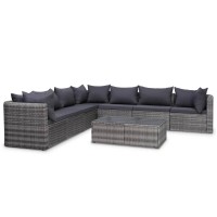 vidaXL 8 Piece Garden Lounge Set with Cushions Poly Rattan Gray 44157