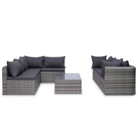 vidaXL 8 Piece Garden Lounge Set with Cushions Poly Rattan Gray 44157