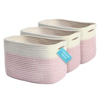 Organihaus Pink Storage Bins Set Of 3 Nursery Towel Baskets For Bathroom Woven Decorative Storage Baskets Book Baskets Cotton Rope Baskets For Storage