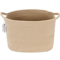 Sea Team Oval Cotton Rope Woven Storage Basket With Handles, Diaper Caddy, Nursery Nappies Organizer, Baby Shower Basket For Kid'S Room, 14.2 X 9 X 11.4 Inches (Medium Size, Khaki)