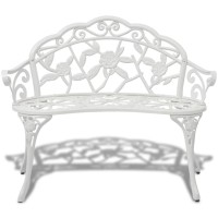 Vidaxl Outdoor Patio Bench, Garden Bench With Armrests, Park Outdoor Bench Furniture For Yard Porch Poolside Balcony, Cast Aluminum White