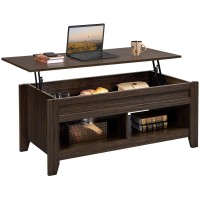 Yaheetech Lift Top Coffee Table With Hidden Storage Compartment & 2 Open Shelves, Rising Tabletop Pop Up Center Table For Living Room Reception Room, 47.5'' L, Espresso
