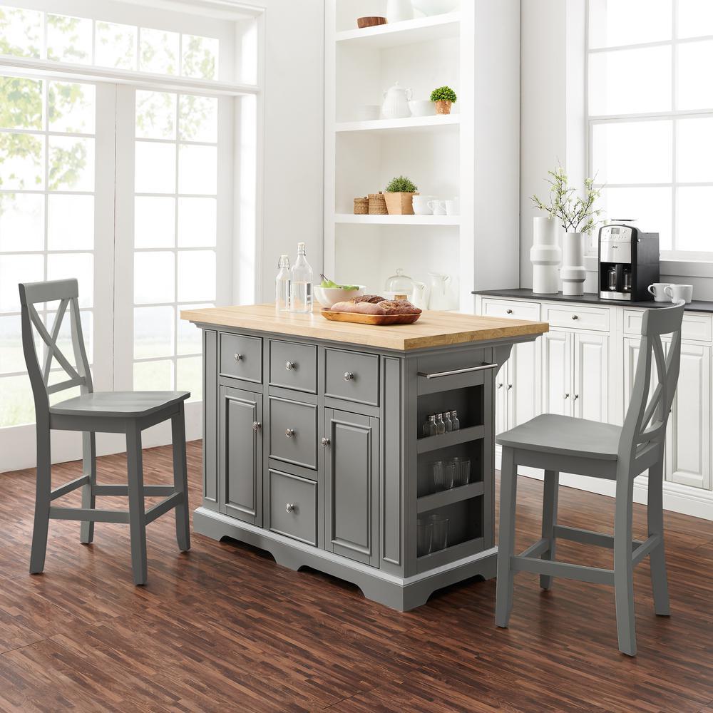 Julia Wood Top Island WXBack Stools GrayGray Islands 2 Stools