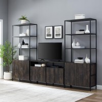 Jacobsen 3Pc Entertainment Set Brown AshMatte Black Media Stand 2 Large Etageres