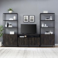 Jacobsen 3Pc Entertainment Set Brown AshMatte Black Media Stand 2 Large Etageres