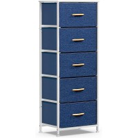 Waytrim Vertical Dresser Storage Tower With 5 Drawers, Fabric Organizer Dresser Tower For Bedroom, Hallway, Entryway, Closets - Navy Blue