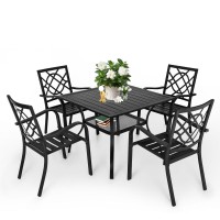 Suncrown 5Piece Outdoor Wrought Iron Chairs And Table Patio Dining Furniture Set 4 Stackable Metal Chairs 1 Steel Slat Bistr