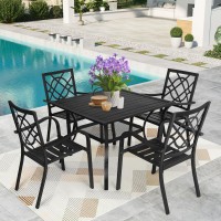 Suncrown 5Piece Outdoor Wrought Iron Chairs And Table Patio Dining Furniture Set 4 Stackable Metal Chairs 1 Steel Slat Bistr