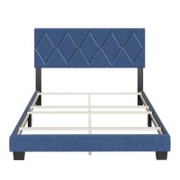 Boyd Sleep Diamond Upholstered Linen Platform Bed Queen Blue