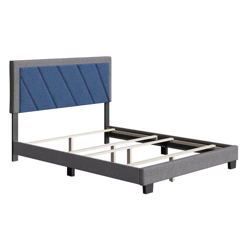 Boyd Sleep Diagonal Upholstered Linen Platform Bed Queen Blue and Gray