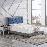 Boyd Sleep Diagonal Upholstered Linen Platform Bed Queen Blue and Gray