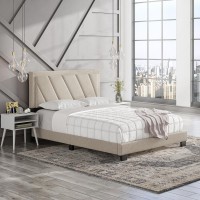 Boyd Sleep Diagonal Upholstered Linen Platform Bed Queen Beige