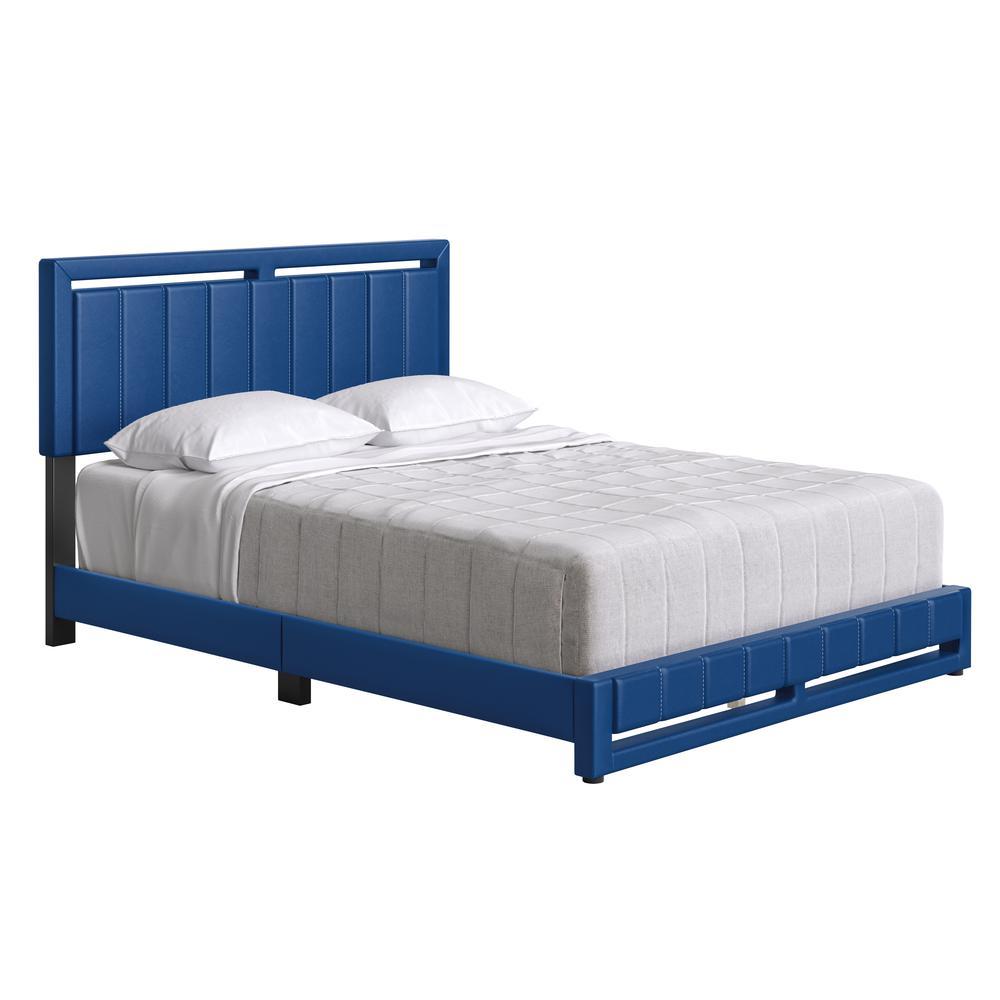 Boyd Sleep Beaumont Upholstered Faux Leather Platform Bed  Queen  Blue