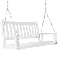 Mupater Outdoor Patio Hanging Wooden Porch Swing 4Ft With Chains, 2-Person Heavy Duty Swing Bench For Garden And Backyard, White