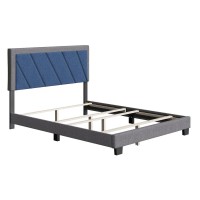 Boyd Sleep Diagonal Upholstered Linen Platform Bed Full Blue and Gray