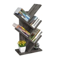 Topfurny Tree Bookshelf, 4-Tier Book Storage Organizer Shelves Floor Standing Bookcase, Wood Storage Rack For Office Home School Shelf Display For Cd/Magazine/Book -Black Oak