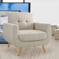 Rosevera Elena Contemporary Accent Armchair With Linen Upholstery Living Room Furniture, 1Seat, Light Beige