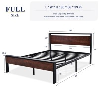 Allewie Full Size Platform Bed Frame With Wooden Headboard And Footboard Heavy Duty 12 Metal Slats Support No Box Spring Neede