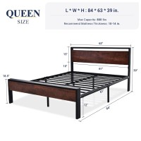 Allewie Queen Size Platform Bed Frame With Wooden Headboard And Footboard Heavy Duty 12 Metal Slats Support No Box Spring Need