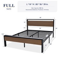 Allewie Full Size Platform Bed Frame With Wooden Headboard And Footboard Heavy Duty 12 Metal Slats Support No Box Spring Neede