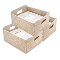 Welaxy Storage Baskets 3-Piece Collapsible Felt Storage Bin Foldable Shelf Drawers Organizers Bins Organizie Box With Handles For Kids Toys Books Normcore Morandi Colors Nordic Style (Oatmeal X3)