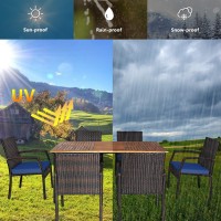 Happygrill 7 Pieces Patio Dining Set Outdoor Furniture Rattan Wicker Dining Set With Umbrella Hole, Powder Coated Steel Frame, Acacia Wood Dining Table And Armchairs With Removable Cushions