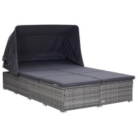 vidaXL 2Person Sunbed with Cushion Poly Rattan Gray 310236