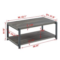 Excefur Coffee Table With Storage Shelf,Rustic Wood And Metal Cocktail Table For Living Room,Grey