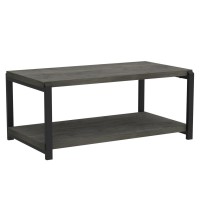 Excefur Coffee Table With Storage Shelf,Rustic Wood And Metal Cocktail Table For Living Room,Grey