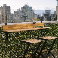 Views 4Ft Folding Balcony Bar Table (Natural Teak) - Durable, Space-Saving, Easy Assembly | Weatherproofed Acacia Wood With Adjustable Steel Brackets For Patio, Terrace, Deck, Backyard