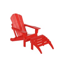 Wo Home Furniture Adirondack Chair Outdoor Ottoman Set Of 2 Pcs Classic Patio Furniture (Red)