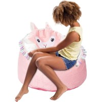 Posh Creations Cute Soft And Comfy Bean Bag Chair For Kids, Animal - Pink Llama