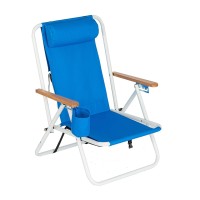 Folding Lounge Chair,Portable High Beach Chair,Patio Lightweight Camping Chair, Outdoor Garden Park Pool Side With Cup Holder, Adjustable Headrest,Blue