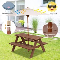 Honey Joy Kids Picnic Table, Outdoor Wooden Table & Bench Set W/Removable Umbrella, Children Backyard Furniture For Patio Garden, Toddler Picnic Table For Outdoors, Gift For Boys Girls, Walnut