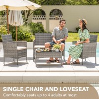 Devoko 4 Pieces Patio Porch Furniture Sets Pe Rattan Wicker Chairs Beige Cushion With Table Outdoor Garden Patio Furniture Sets