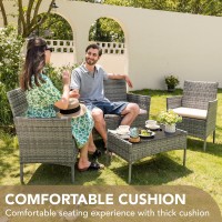 Devoko 4 Pieces Patio Porch Furniture Sets Pe Rattan Wicker Chairs Beige Cushion With Table Outdoor Garden Patio Furniture Sets