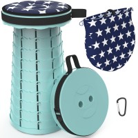 Alevmoom Portable Telescoping Stool Collapsible Stool With Cushion & Bag, Retractable Folding Stool For Adults Foldable Seat Sturdy Capacity 440 Lbs For Camping Fishing Hiking Bbq