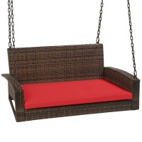 Best Choice Products Woven Wicker Outdoor Porch Swing Hanging Patio Bench For Deck Garden Wmounting Chains Seat Cushion Br