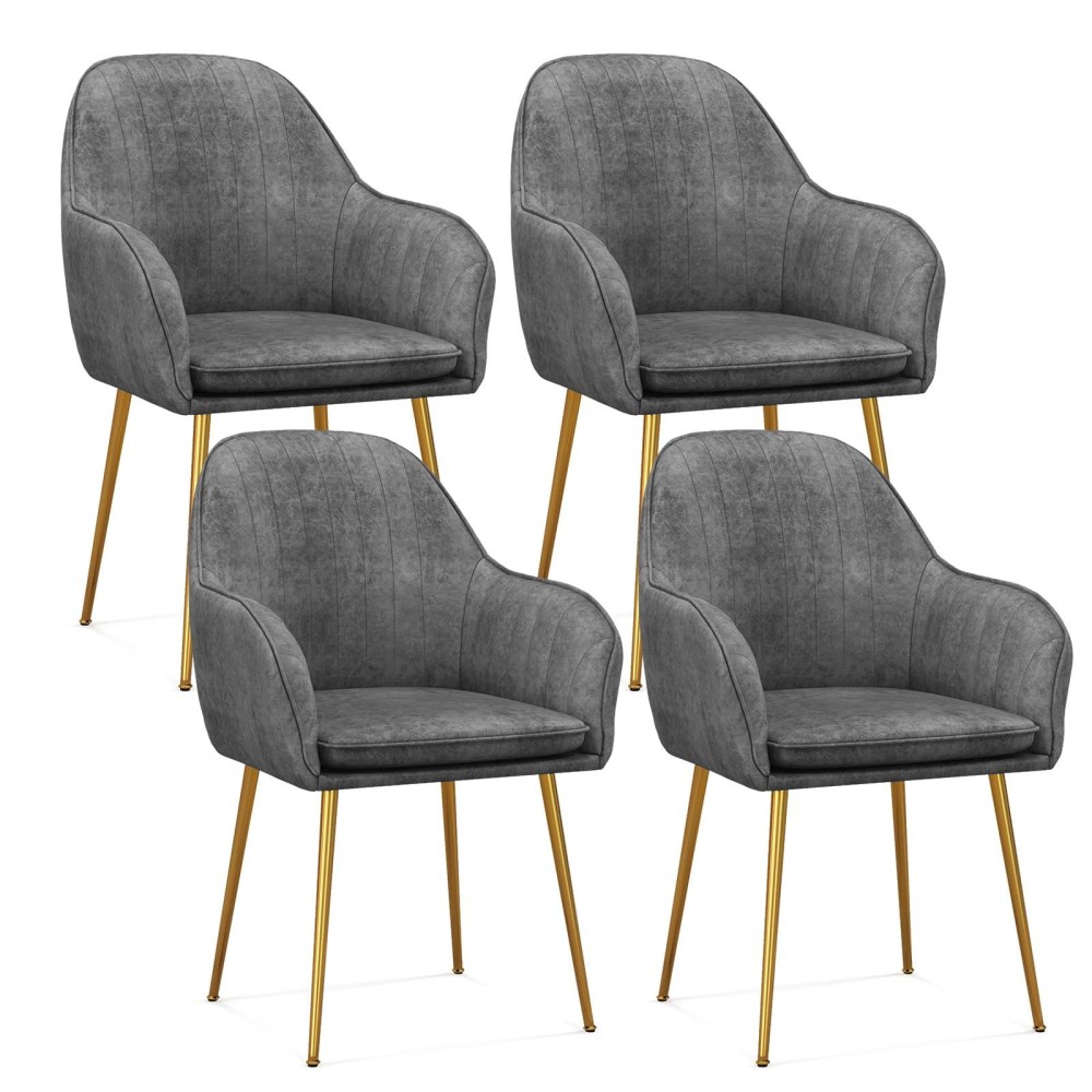 Giantex Modern Dining Chairs Set Of 4 - Upholstered Arm Dining Chair With Steel Legs, Thick Sponge Seat, Non-Slipping Pads, Modern Leisure Chair For Dining Room, Living Room, Bedroom, Dark Grey