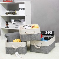Fabric Storage Basket Set Of 3, Foldable Linen Storage Box For Nursery And Home, Collapsible Canvas Shelf Basket For Wardrobe Or Bedroom, Grey And White