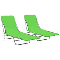 vidaXL Folding Sun Loungers 2 pcs Steel and Fabric Green 310343