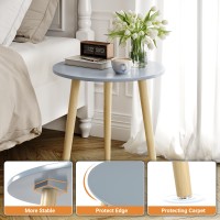 Apicizon Round Side Table, Blue Grey End Table For Small Spaces, Nursery Round Side Table Small Bedside Tables Living Room, Bedroom, 16.5 X 20.5 Inches