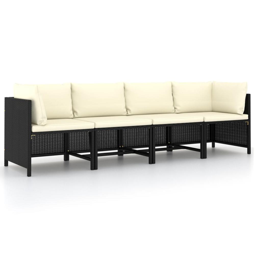 vidaXL 4Seater Garden Sofa with Cushions Black Poly Rattan 3515